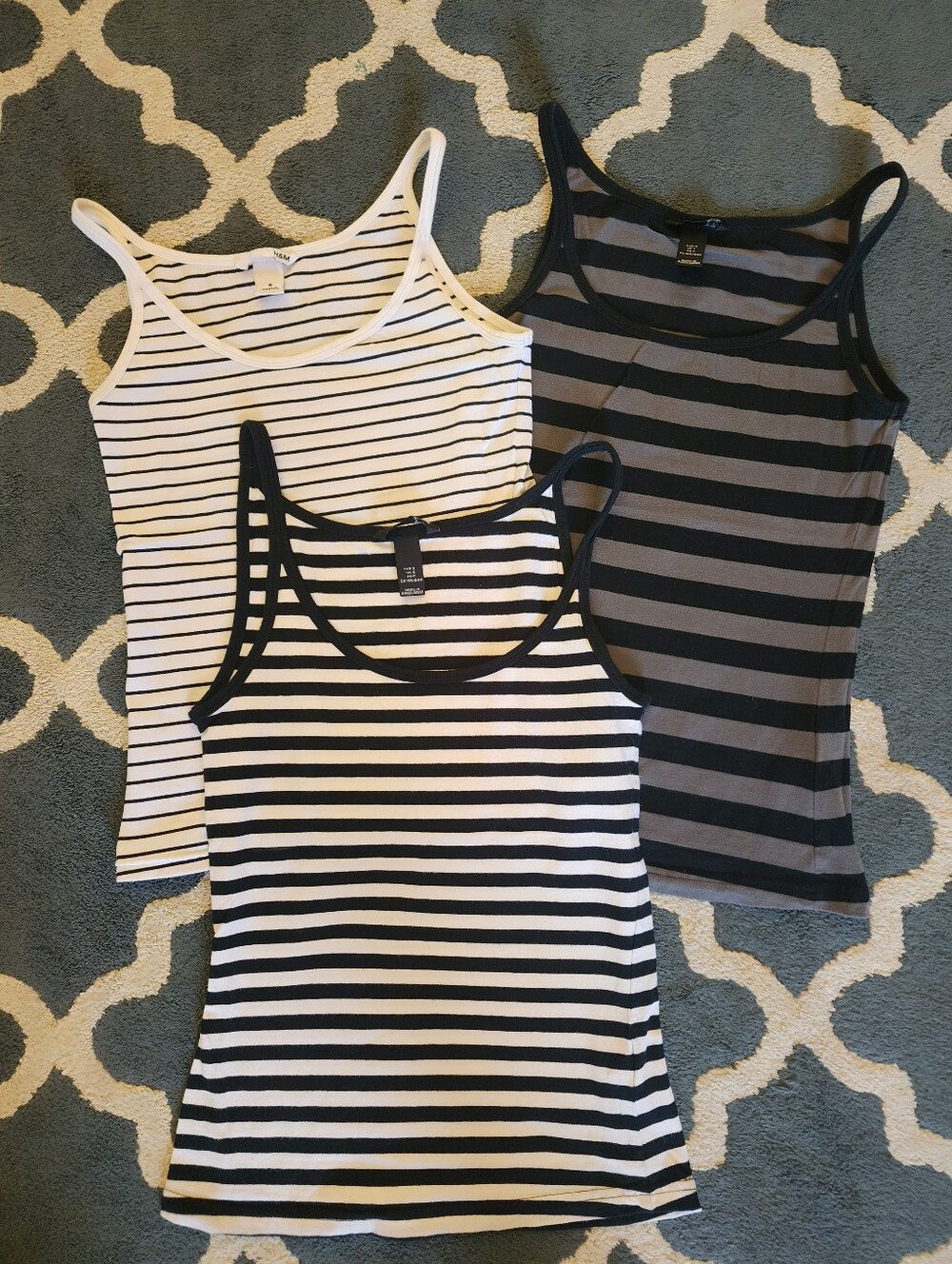 H&M Women's Black & White and Gray Striped Tank Tops - Set of 3